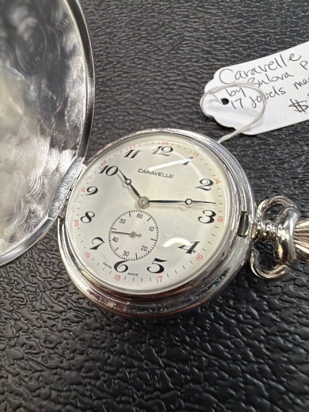 Caravelle by Bulova Hunter Case Pocket Watch Vintage Swiss 17J Manual Wind